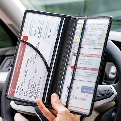 CANOPUS Big Black Car Registration and Insurance Holder, PU Leather Card Holder, Vehicle Glove Box Organizer for Auto, SUV, Truck